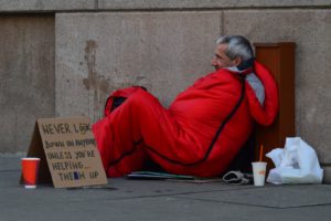 Homeless man - love others as you love yourself